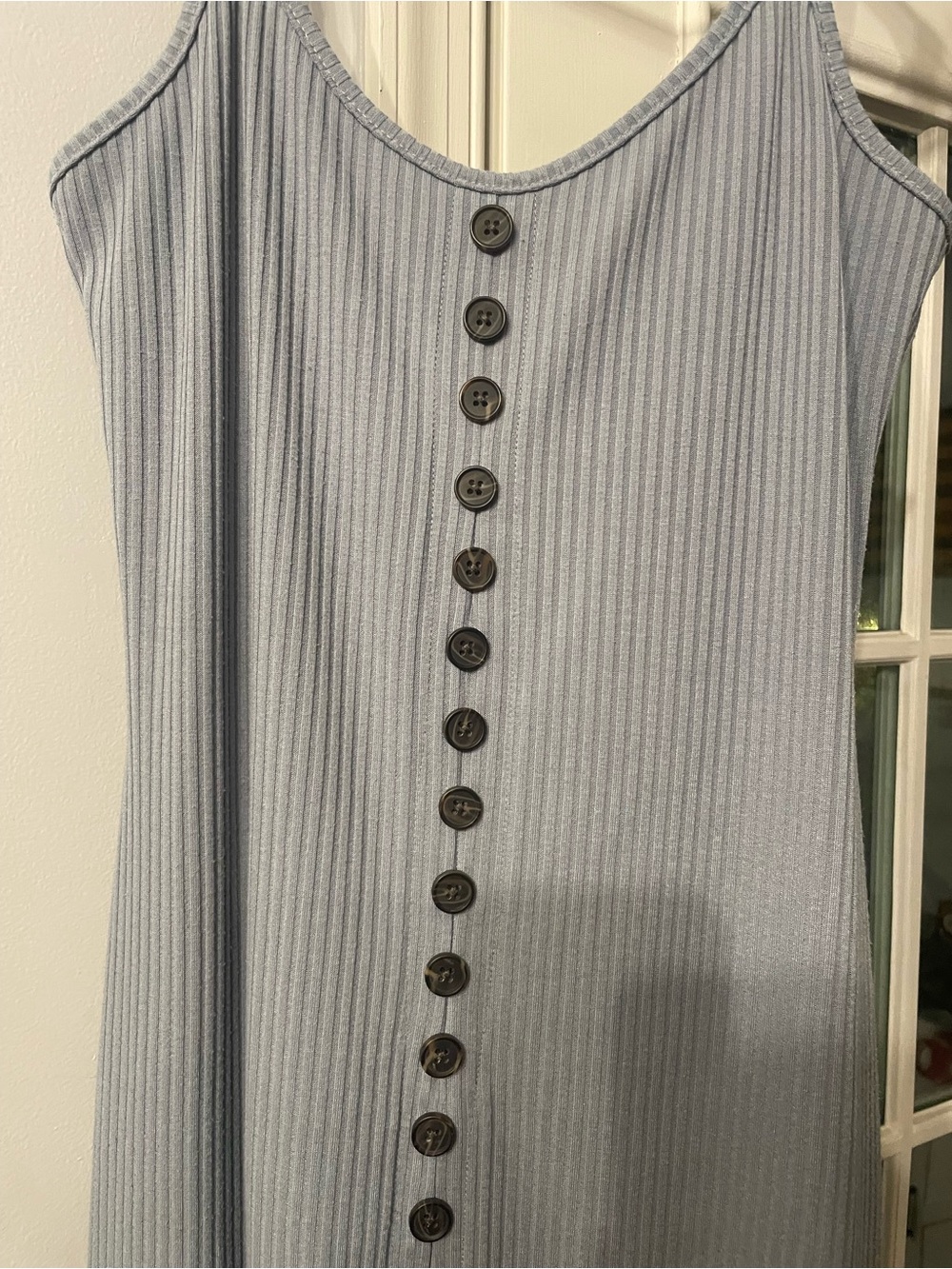 Dress Forum Blue Ribbed Button-Front Slip Dress - Picture 2 of 4